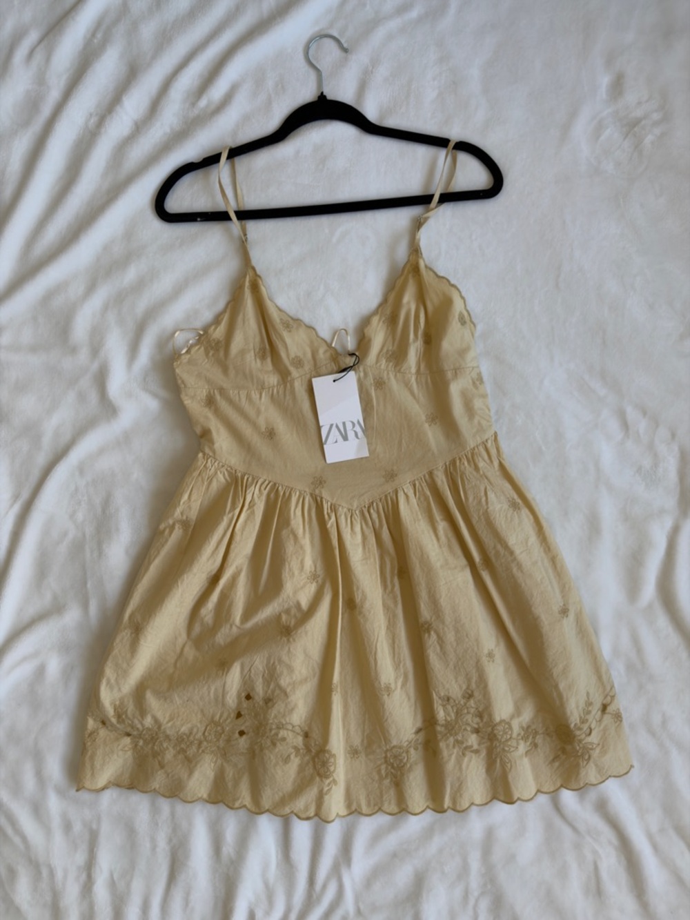 ZARA Buttercream Embroidered Slip Dress